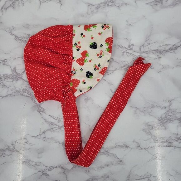 Vintage Bonnet Red and White Polka Dot Strawberry Kids Sun Hat Bicentennial - Picture 2 of 12